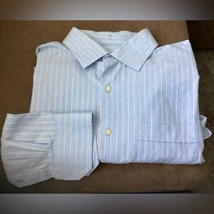 Tommy Bahama Men's Blue Striped Long sleeve shirt 17.5. 34-35 pocket cotton